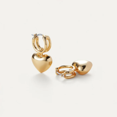 Puffy Heart Huggies Earrings Gold